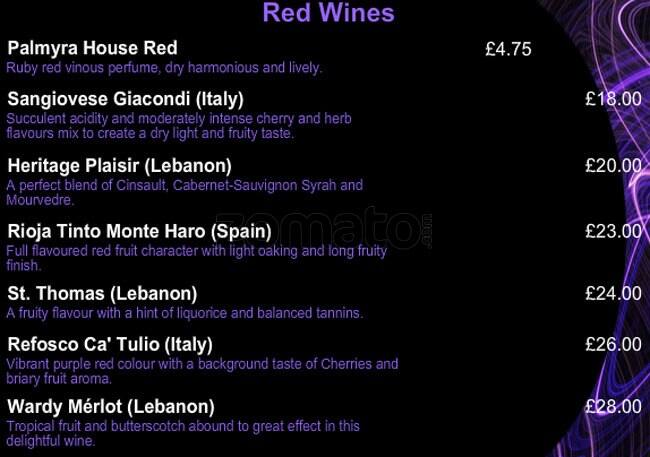 Palmyra Restaurant menu