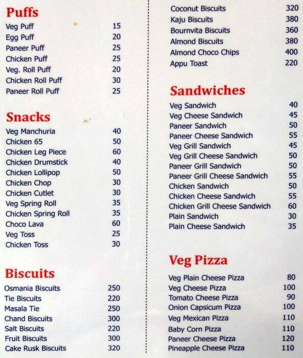 Cake castle bakery menu