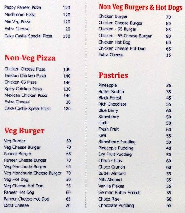 Cake castle bakery menu