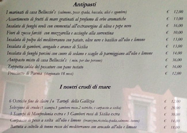 Belluccios A Milano Foto Del Menu Con Prezzi Zomato Italia