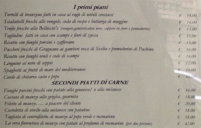 Menu di Belluccio's 
