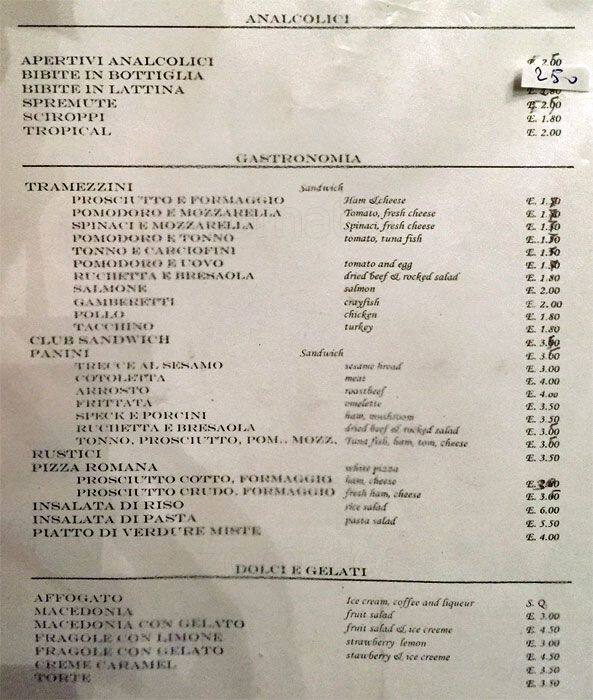 Menu di Bar 110 e Lode 
