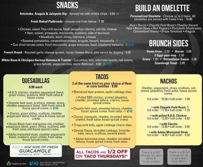 Menu at Top of pub & bar,