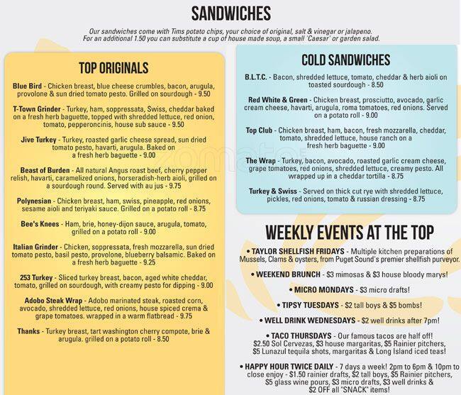 Top Of Tacoma Menu Menu For Top Of Tacoma Tacoma Tacoma