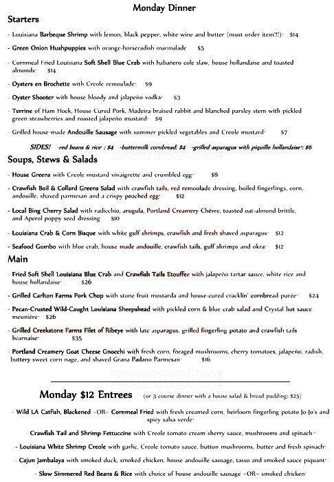 Acadia menu