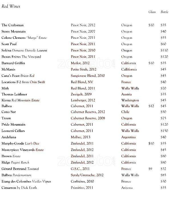 Acadia menu