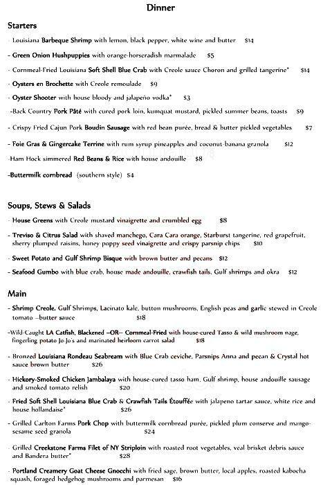 Acadia menu
