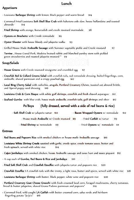Acadia menu