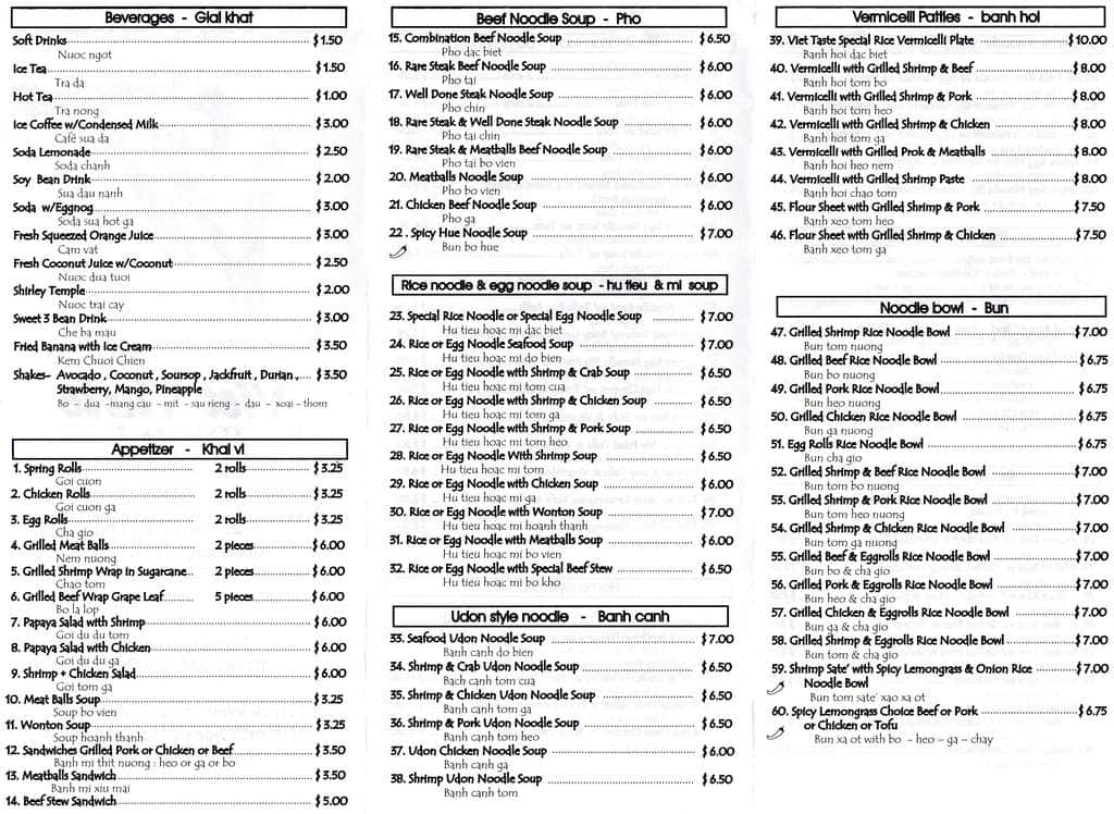 Menu at Viet Taste restaurant, Albuquerque, Menaul Blvd NE