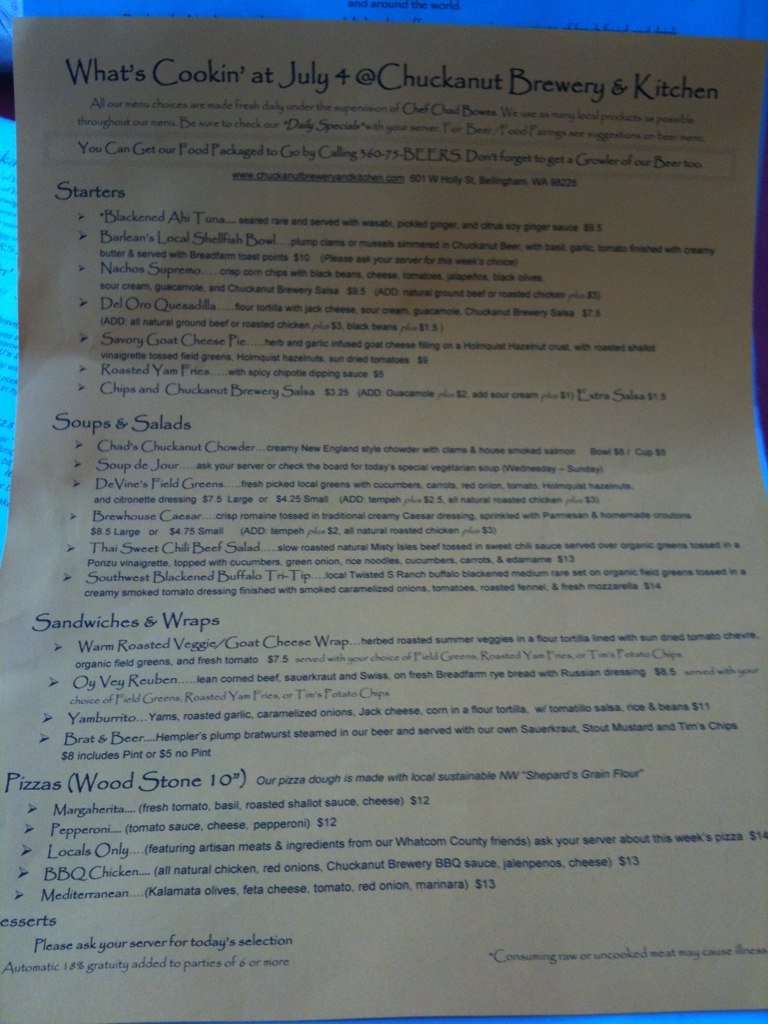 Chuckanut Brewery Kitchen Menu Urbanspoon Zomato