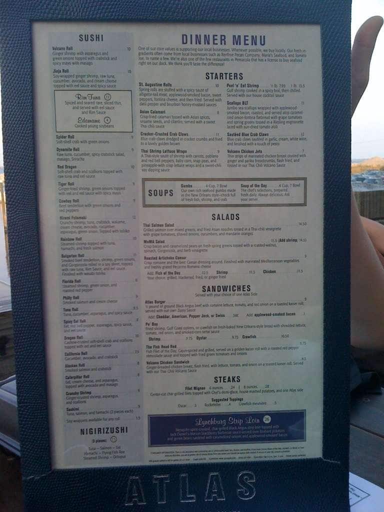 Menu at Atlas Oyster House pub & bar, Pensacola