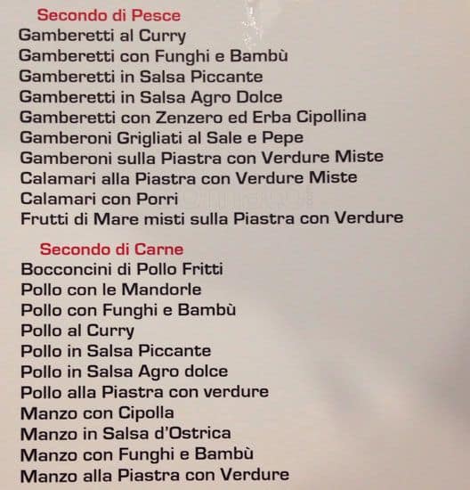 Menu di Ristorante Unico Cinese Giapponese Sudamericano 