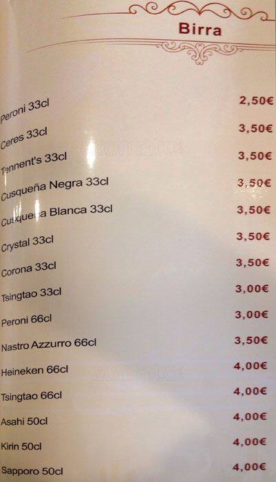 Menu di Ristorante Unico Cinese Giapponese Sudamericano 