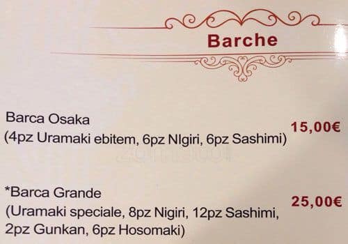 Menu di Ristorante Unico Cinese Giapponese Sudamericano 