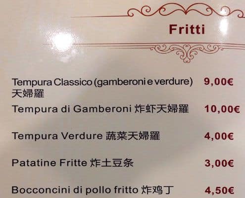 Menu di Ristorante Unico Cinese Giapponese Sudamericano 