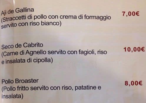 Menu di Ristorante Unico Cinese Giapponese Sudamericano 