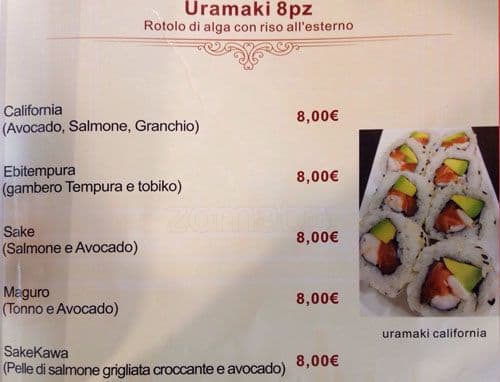 Menu di Ristorante Unico Cinese Giapponese Sudamericano 