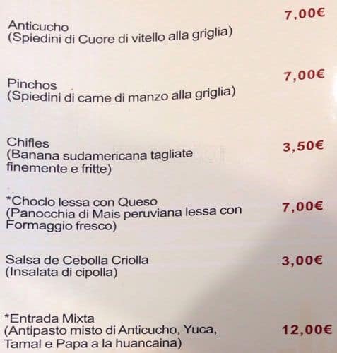 Menu di Ristorante Unico Cinese Giapponese Sudamericano 