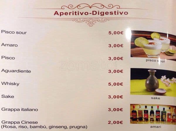 Menu di Ristorante Unico Cinese Giapponese Sudamericano 