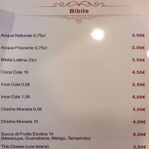 Menu di Ristorante Unico Cinese Giapponese Sudamericano 