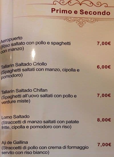 Menu di Ristorante Unico Cinese Giapponese Sudamericano 