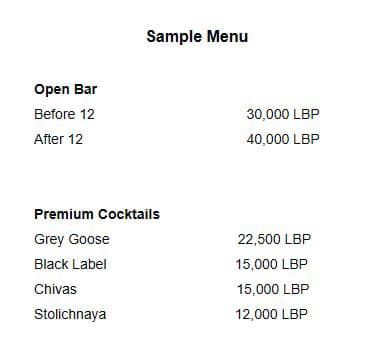 Posh menu