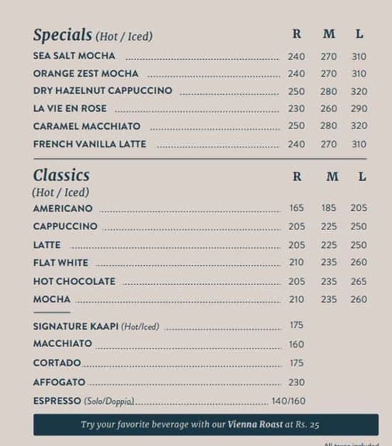 Menu of Third Wave Coffee, Hitech City, Hyderabad