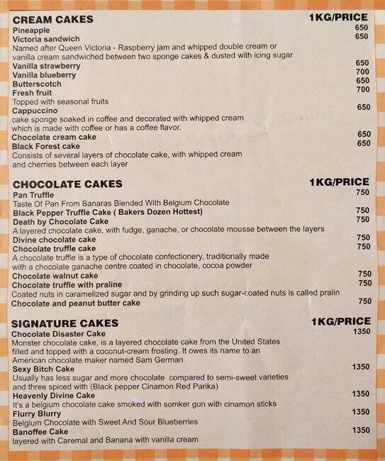 Baker's Dozen a Gurgaon Foto del Menu con Prezzi Zomato