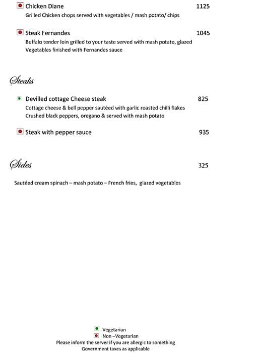 The Society menu