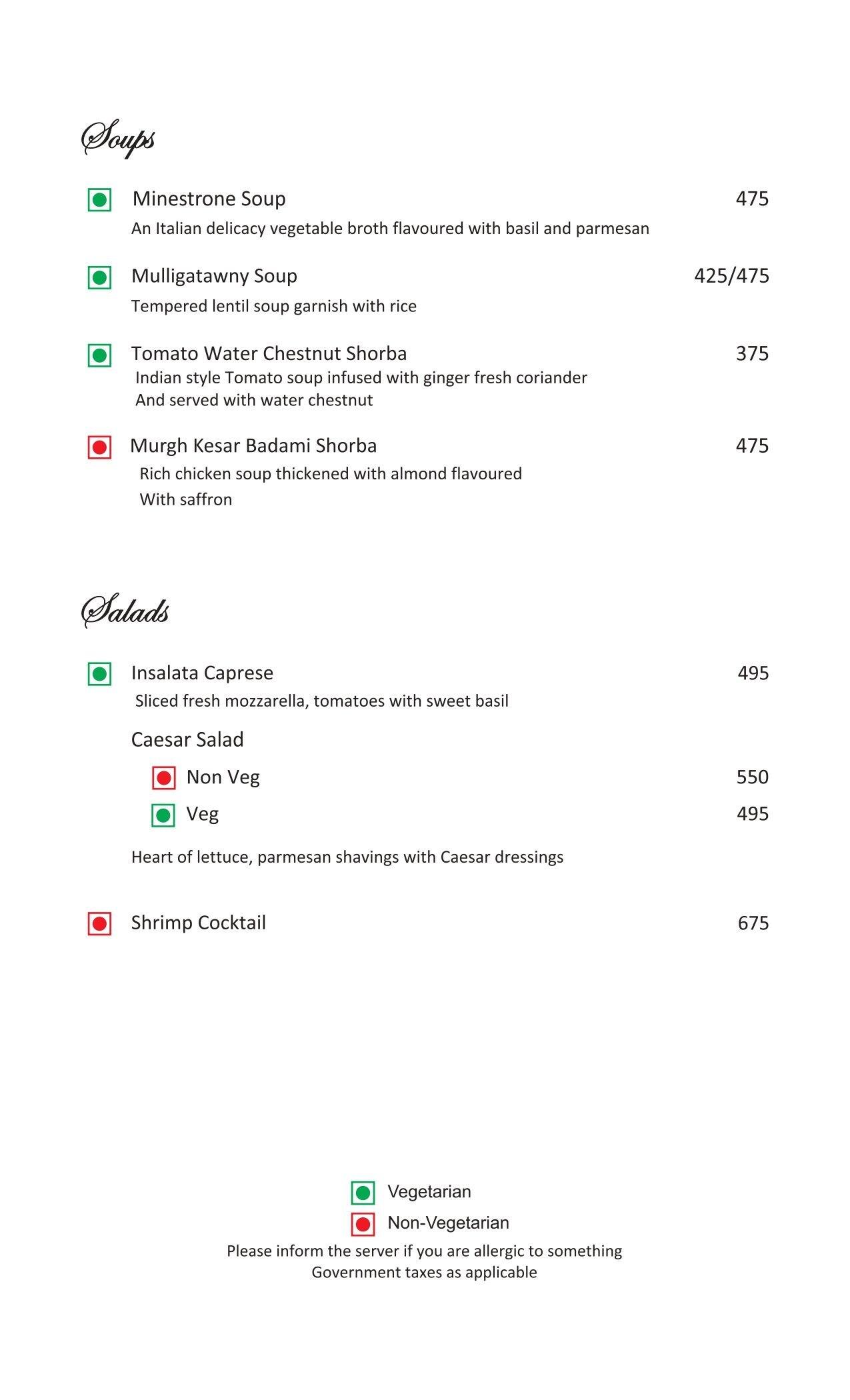The Society menu
