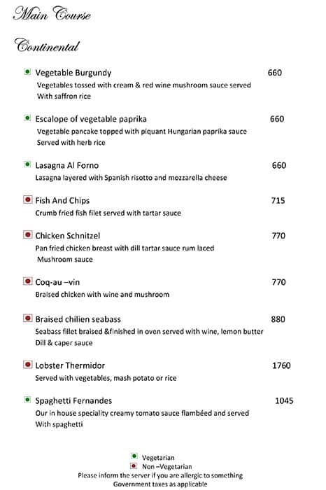 The Society menu