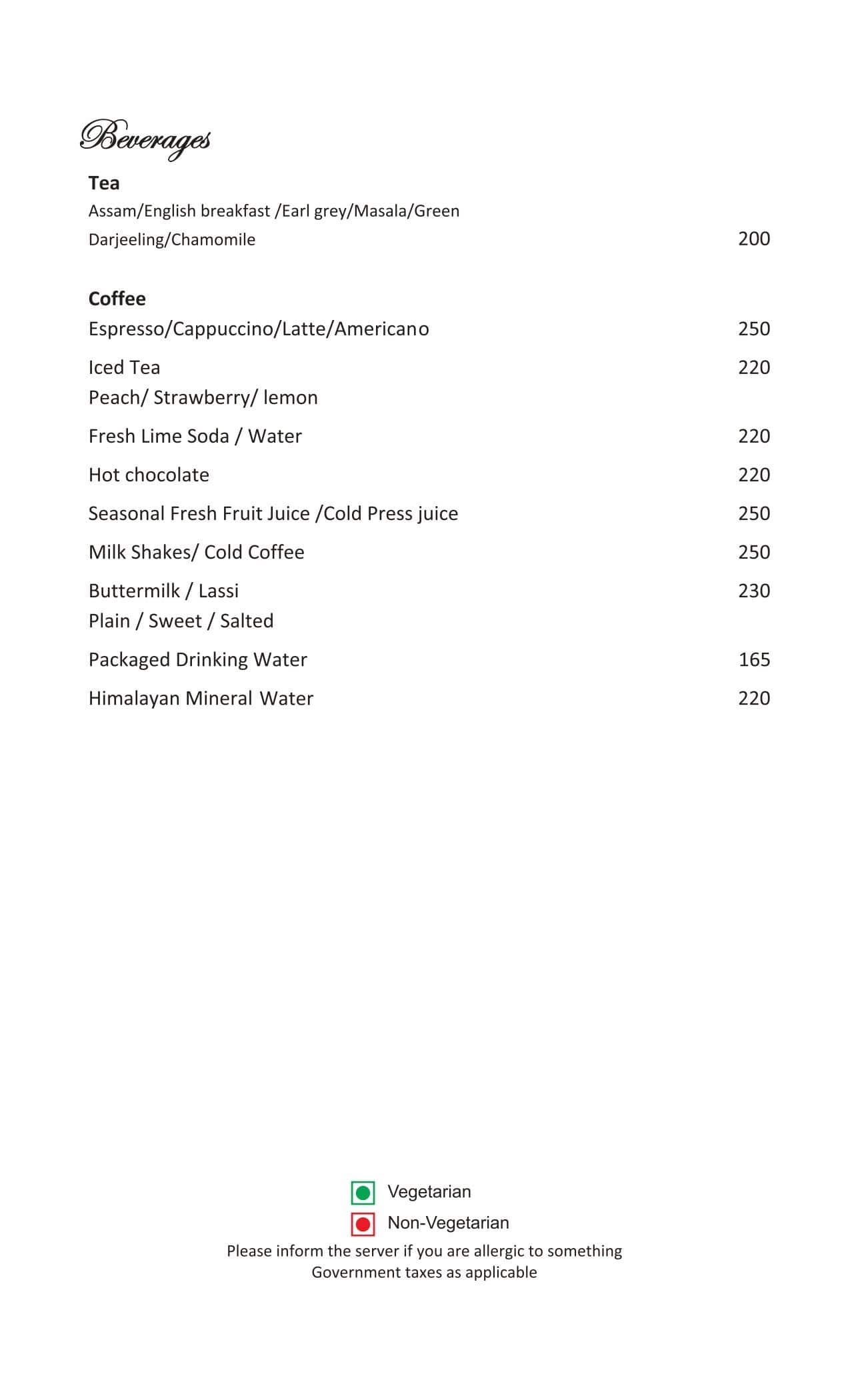 The Society menu