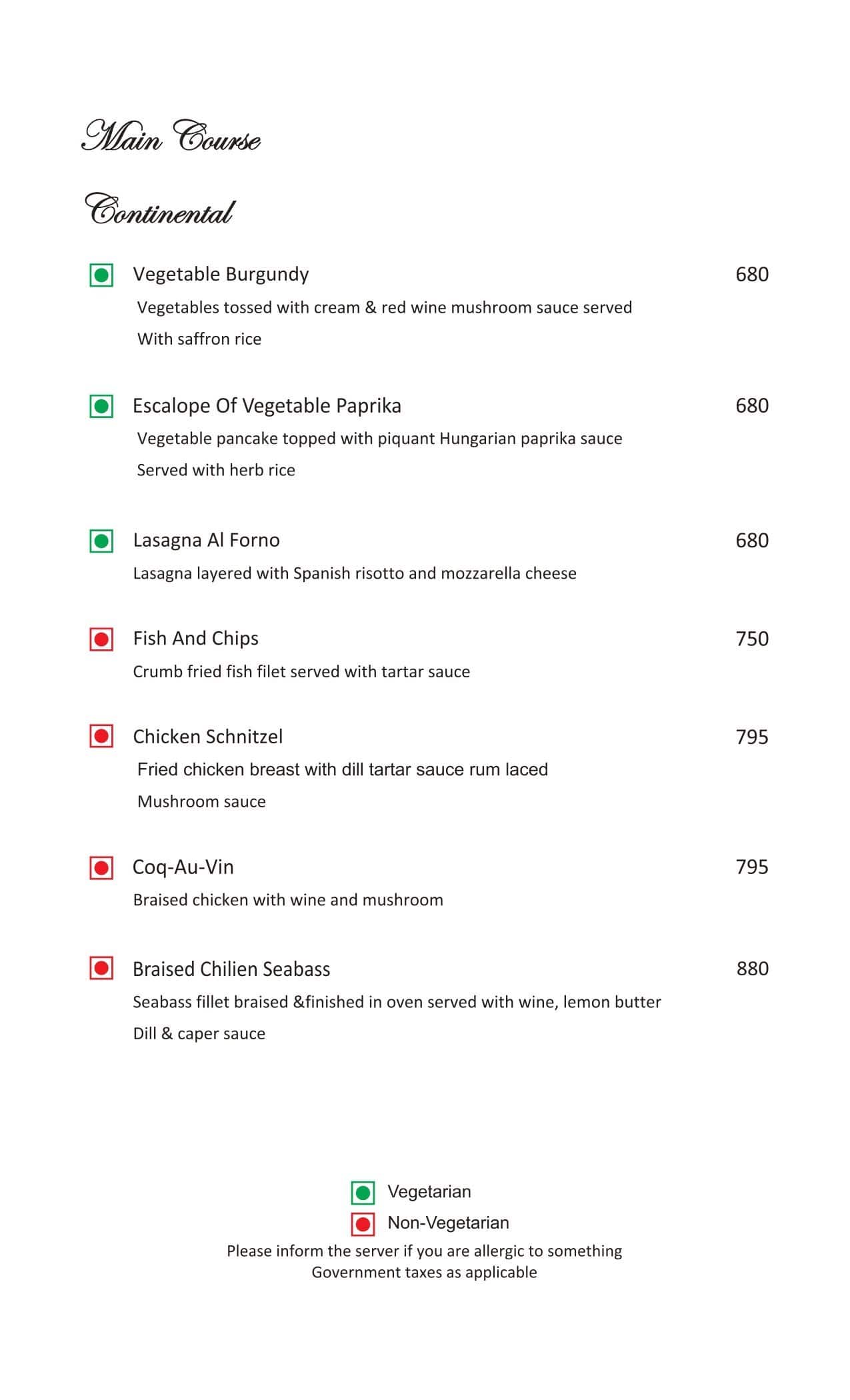 The Society menu