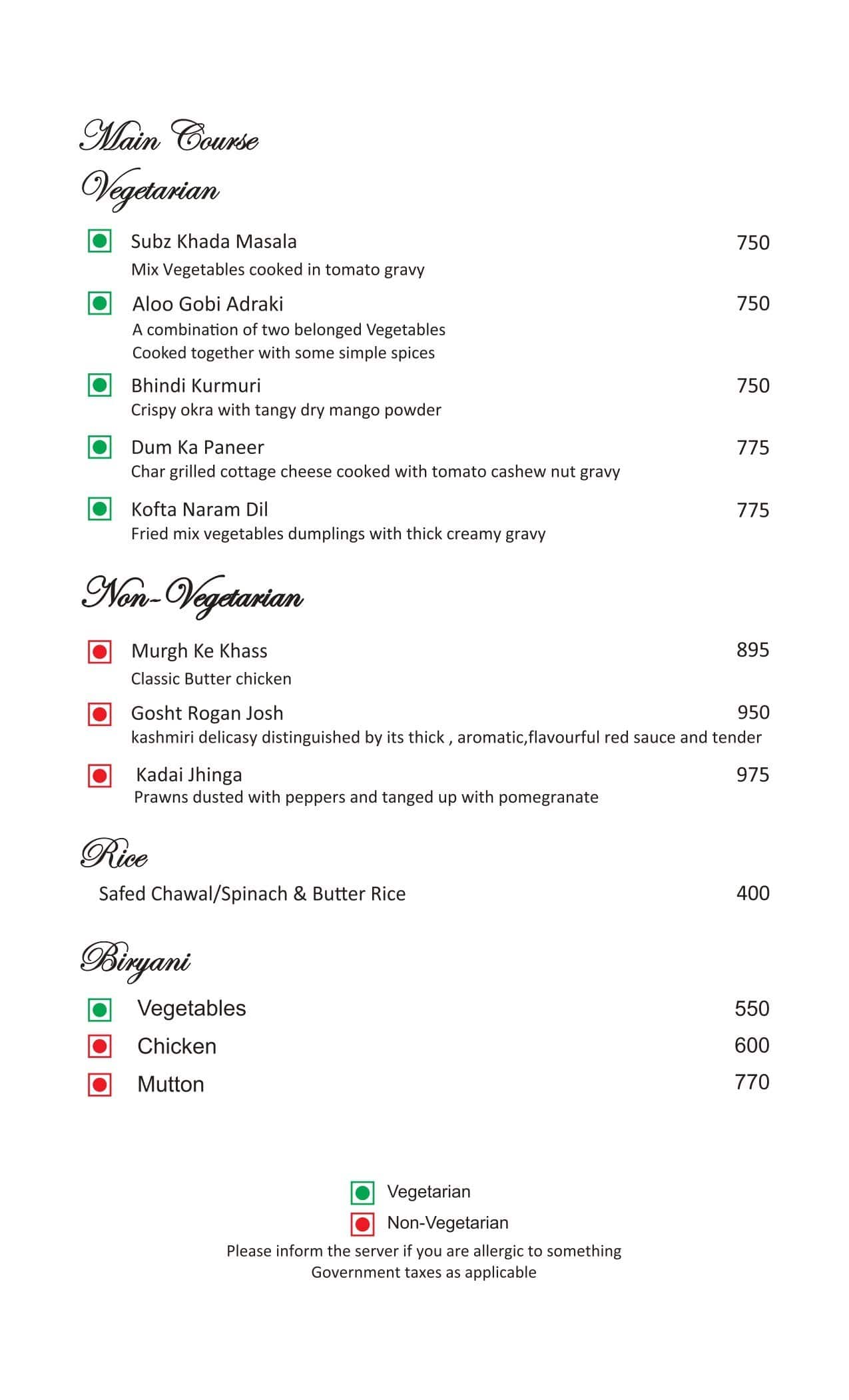 The Society menu