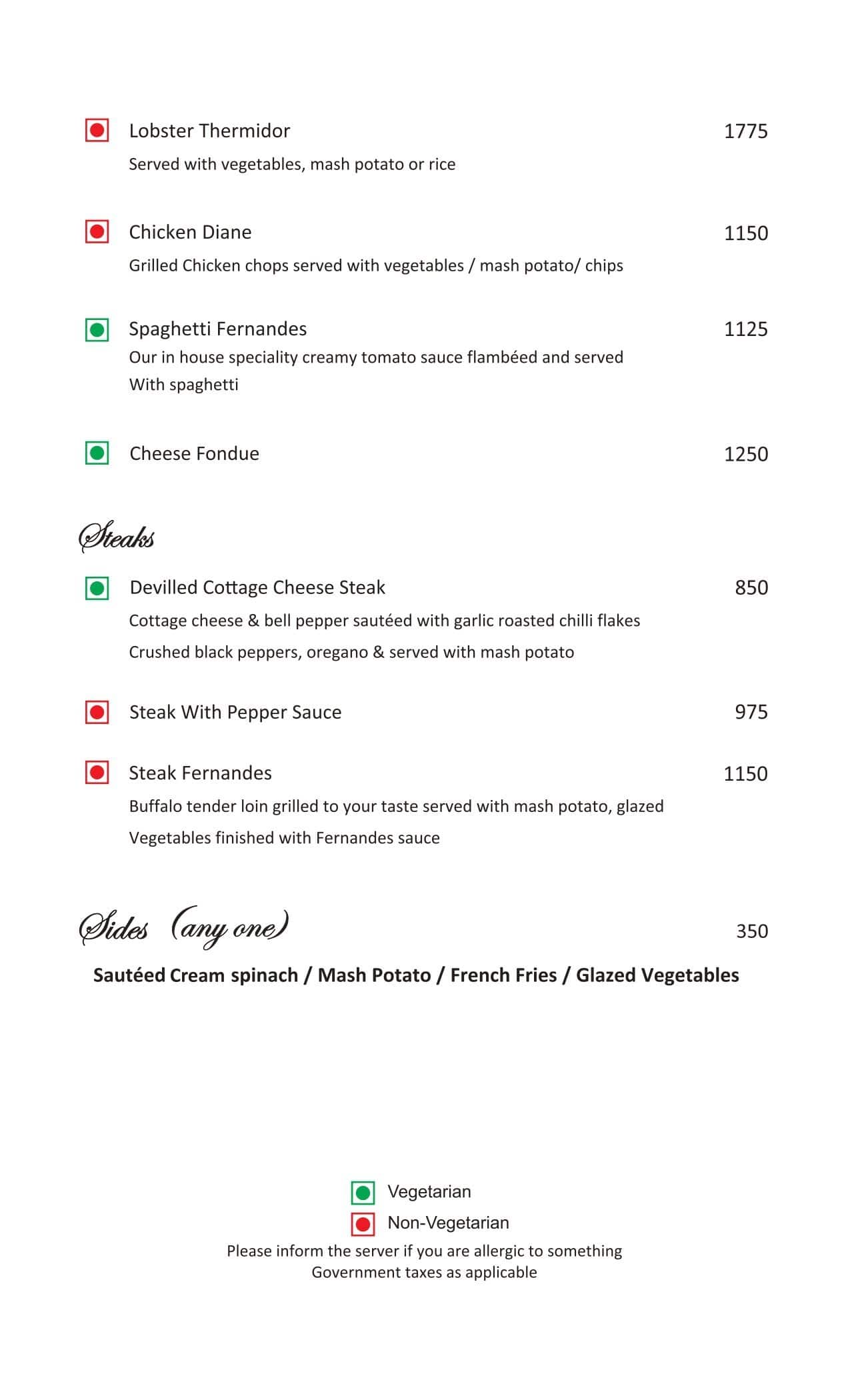 The Society menu