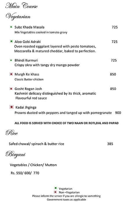 The Society menu
