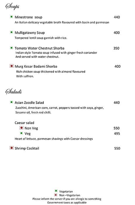 The Society menu
