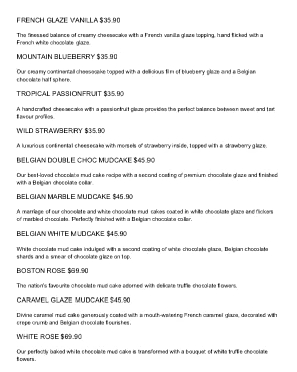 Menu at The Cheesecake Shop Manukau desserts, Auckland, 652 Great South Rd