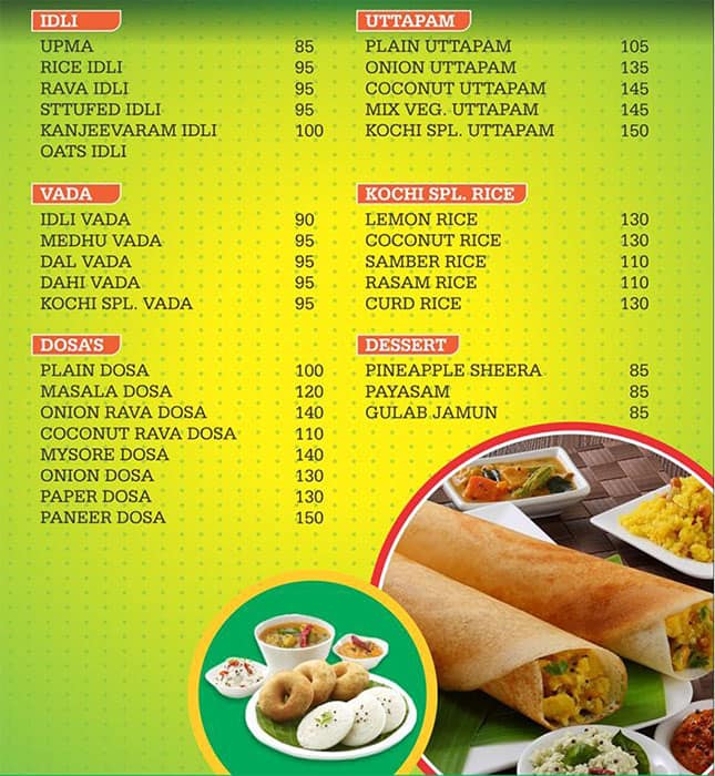 Menu of Kochi Express, Dugri, Ludhiana