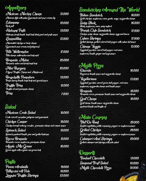 Mojito menu
