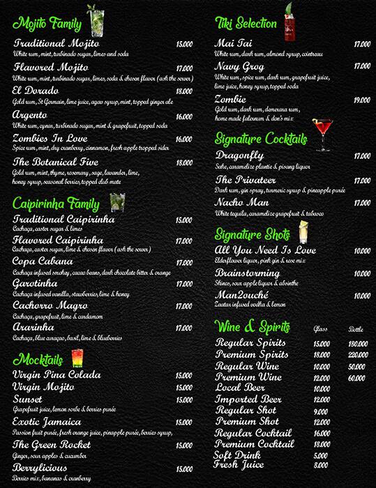 Mojito menu