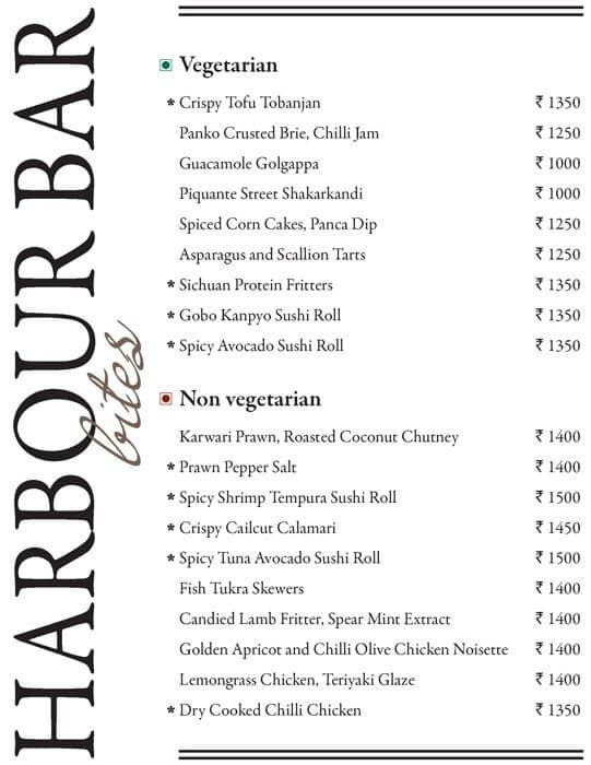 Harbour Bar The Taj Mahal Palace Menu Zomato