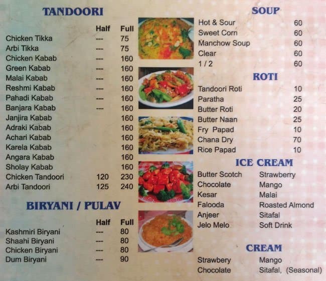 Nafeesa Darbar menu