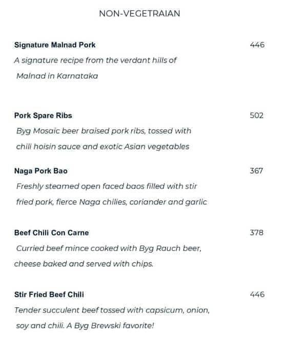Byg Brewski Brewing Company menu