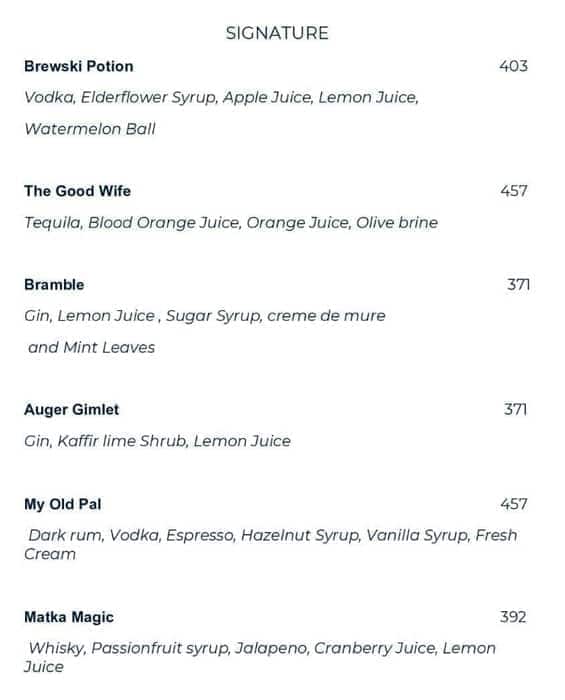 Byg Brewski Brewing Company menu