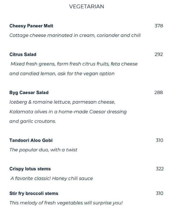 Byg Brewski Brewing Company menu