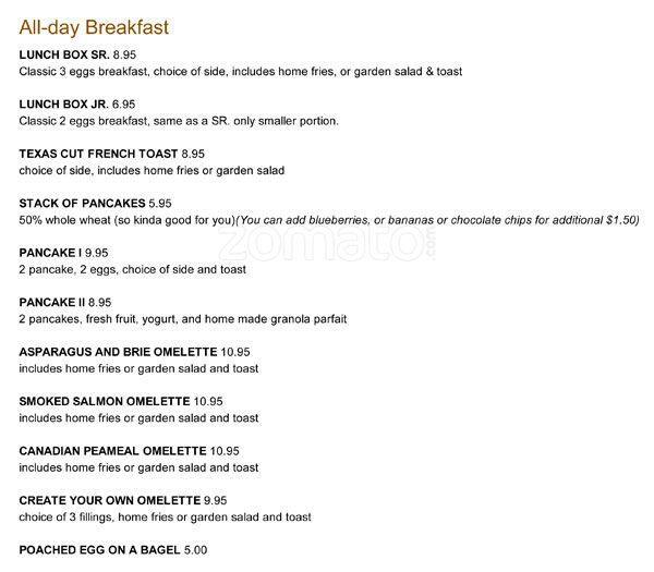 Lunch Box Menu, Menu for Lunch Box, West Bend, Toronto Urbanspoon/Zomato