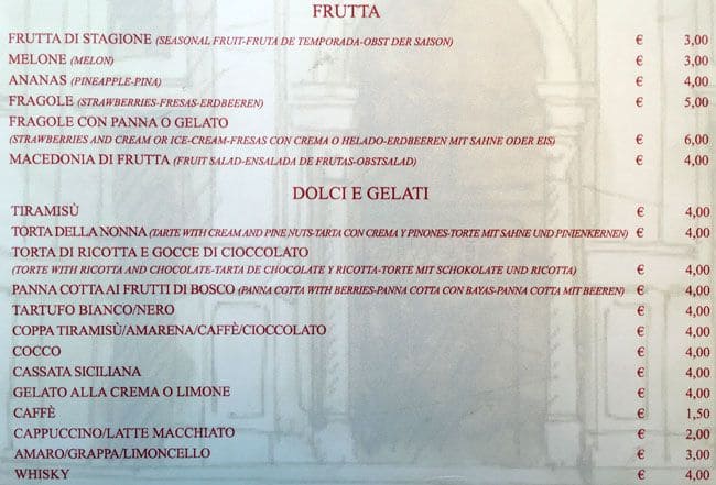 Menu di Santa Croce Caffè 