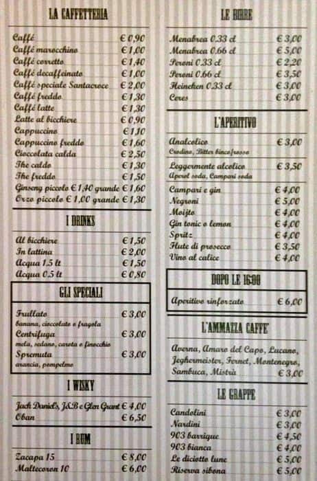 Menu di Santa Croce Caffè 