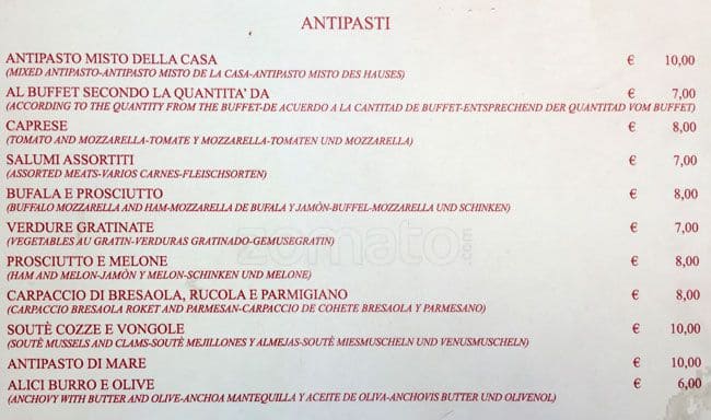 Menu di Santa Croce Caffè 